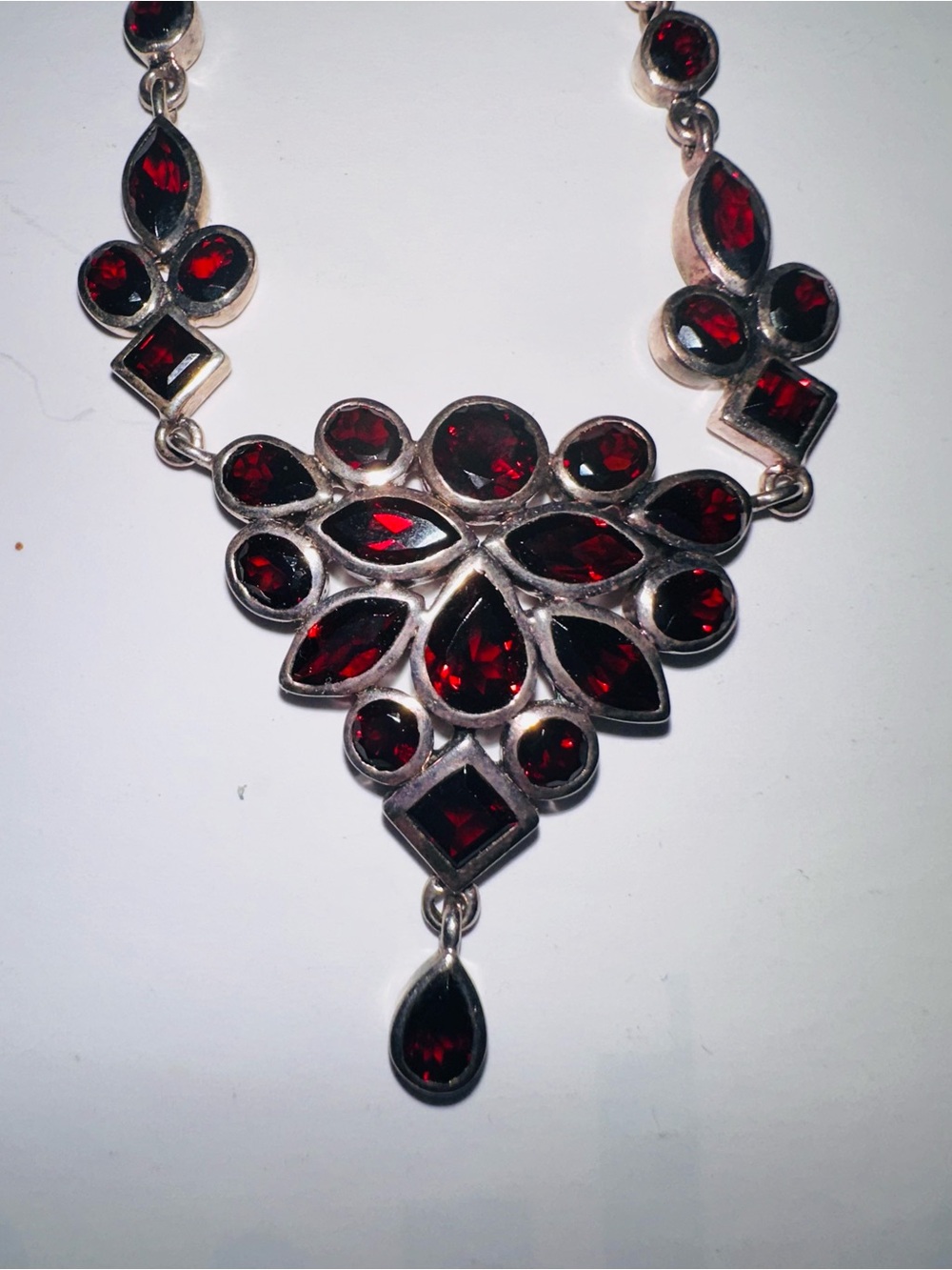 Elaborate garnet multi-stone Necklace set inn sterling silver